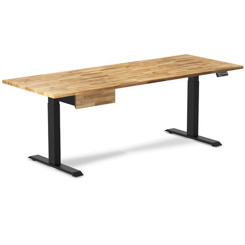 Desky Dual Hardwood Standing Desk With Drawer 200cm Acacia Desktop and Matte Black Frame