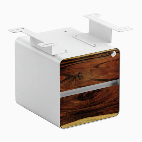 Desky Minimal Under Desk Cabinet - Saman Hardwood / White