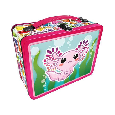 Aquarius Tin Carry All Axolotl Fun Box Food Storage Lunchbox with Handle Sqr