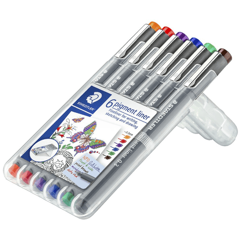 Staedtler 308 Pigment Liner Pens 0.3mm Nib (Assorted) [Pack 6]