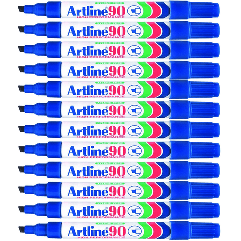 Artline 90 Box 12 Permanent Marker Chisel Tip 2-5mm (Blue)
