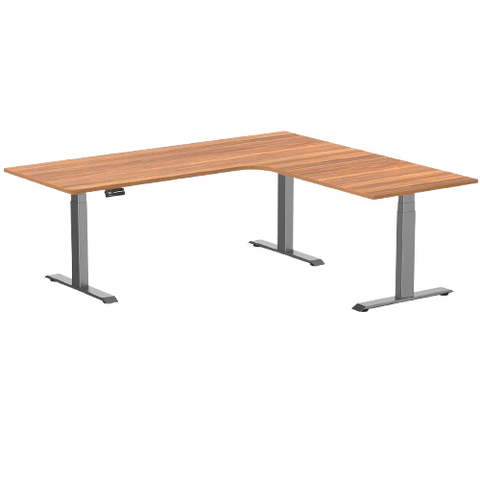 Desky L-Shape Melamine Sit Stand Desk 200cm - Left Return Prime Oak Top and Space Grey Leg