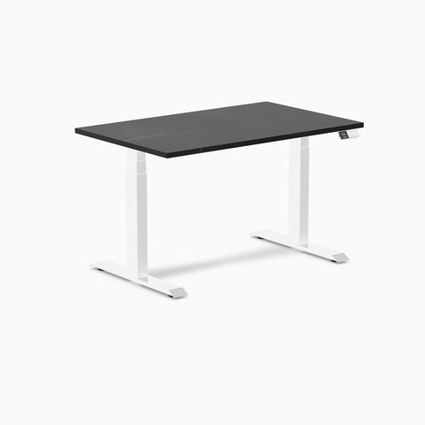 Desky Dual Hardwood Sit Stand Desk 120cm Black Ash Desktop and White Frame