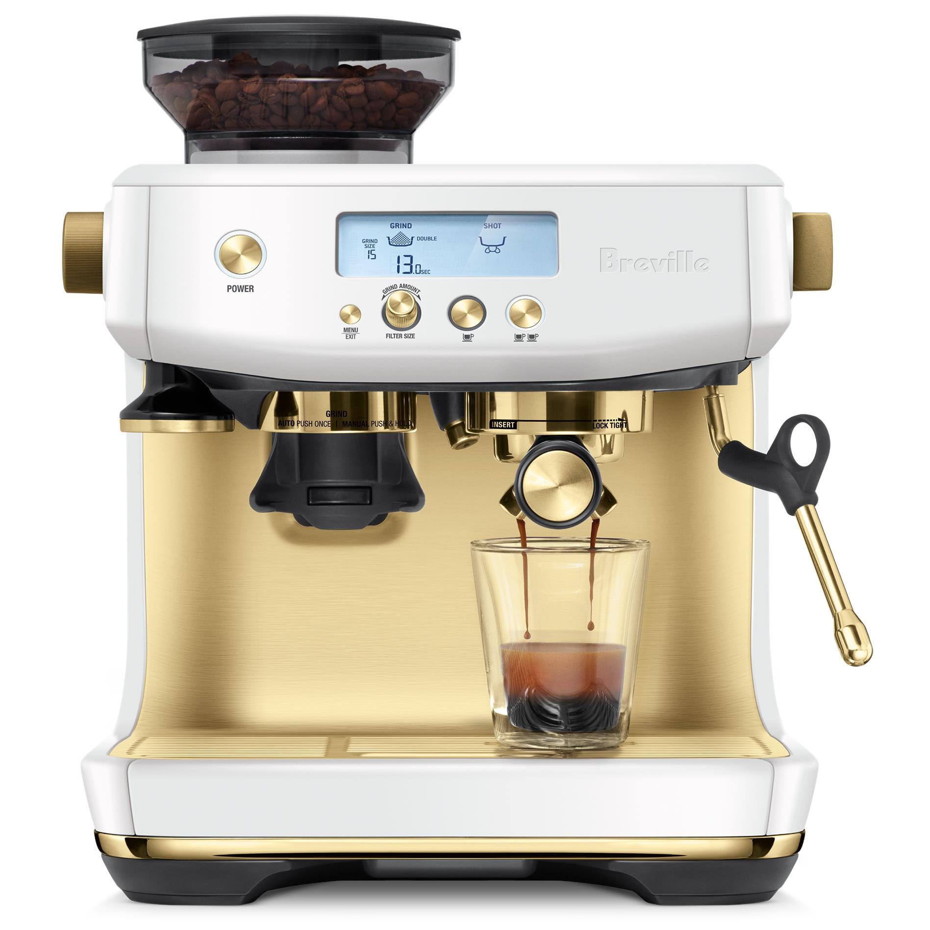Breville the Barista Pro™ Coffee Machine (Sea Salt Brass) - JB Hi-Fi