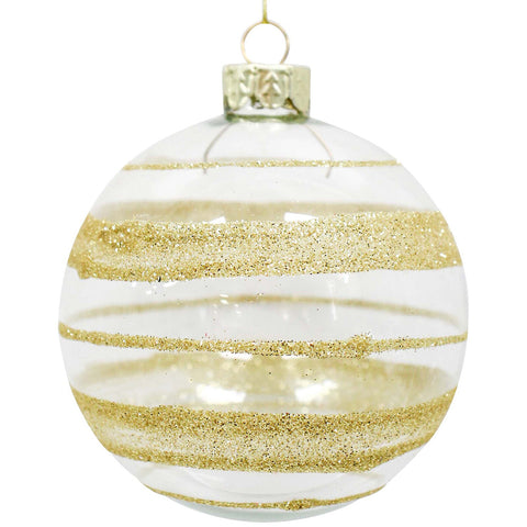LVD Glass Bauble Gold Stripe Seasonal Christmas Decoration Hanging Home Decor