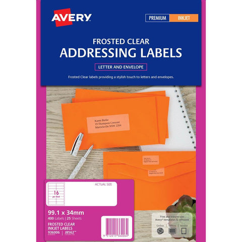 Avery 936006 J8562 Address Label Frosted Clear Inkjet 16up Clear Pack 25