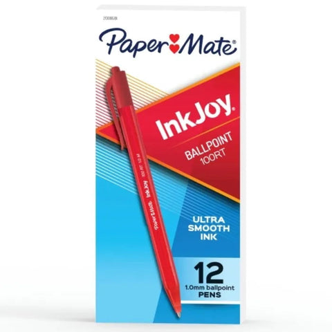 Papermate InkJoy 100RT Retract BallPoint 1.00mm Medium Pen [Red] (12-Pieces)