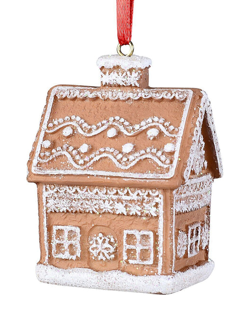 Christmas Warehouse - DECRH071 Frosted Resin 3D Gingerbread House Whimsical Essential Ornament | 70mm Cookie Brown with White & Iridescent