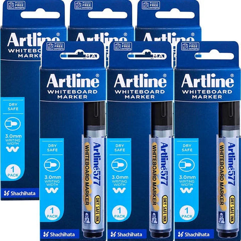 Artline 577 Whiteboard Marker 3mm Bullet Hangsell (Black) [Pack 6]