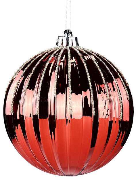 Christmas Warehouse - DECRH110 Red Dynamic Grand Pumpkin Ribbed Gold Glitter Bauble | 15cm Red with Gold