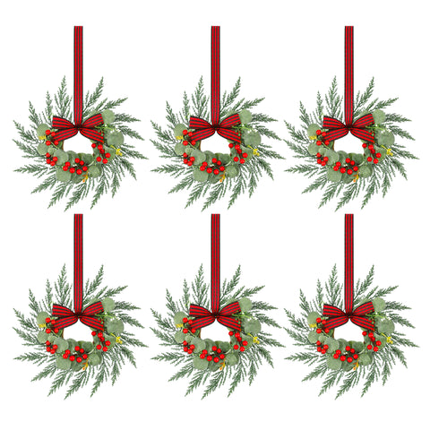Jingle Jollys 6x Christmas Wreath Garland 26cm Wreaths Red Berries Bow