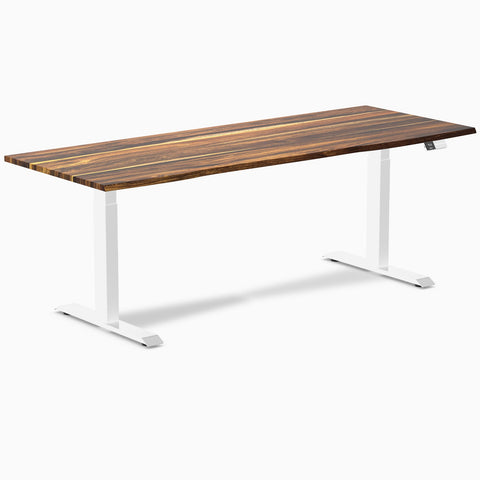 Desky Dual Hardwood Sit Stand Desk 200cm Pheasantwood Desktop and White Frame
