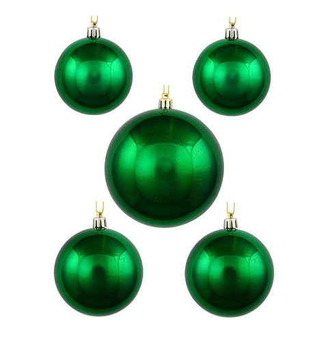Christmas Warehouse - DECR2616 6x Classic Forest Green Signature Shiny Mixed Size Baubles 70mm