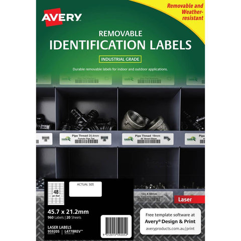 Avery 959205 Removable Heavy-Duty Labels 45.7x21.2mm White Pack 20
