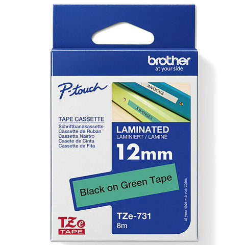 Brother TZE-731 Laminated Labelling Tape 12mm (Black On Green)