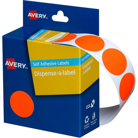 Avery 937299 Round Label Dispenser 24mm (Fluoro Red) [Box 350]