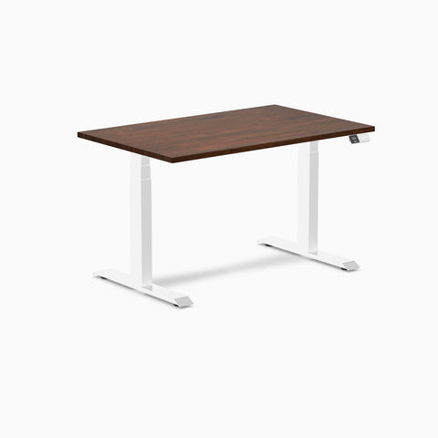 Desky Dual Rubberwood Sit Stand Desk 120cm Red Walnut Desktop and White Frame