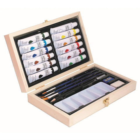 Jasart 20pc Acrylic Painting Art/Craft Tubes Set with Portable Wooden Box Case