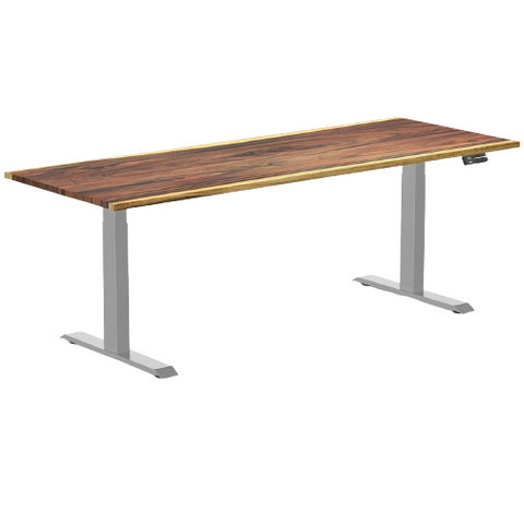 Desky Dual Hardwood Sit Stand Desk 200cm Saman Desktop and Grey Frame