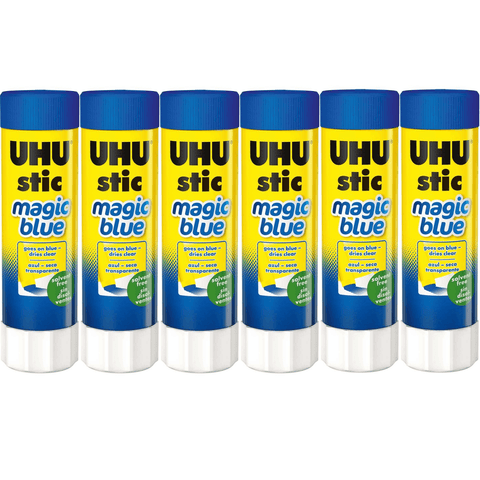 UHU Magic Blue Glue Stick 40G Dries Clear Stick Pack of 6