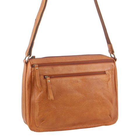 Milleni Women's Nappa Leather Shoulder Crossbody Bag 35x22cm Cognac