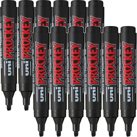 Uni-Ball PM-126 Prockey Permanent Markers Chisel 5.7mm Box of 12 (Black)