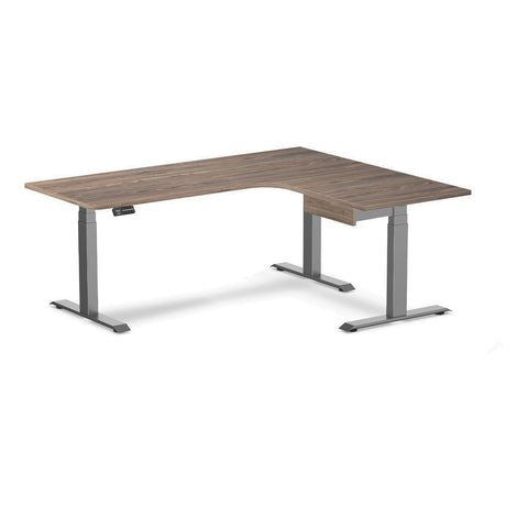 Desky L-Shape Melamine Standing Desk With Drawer 180cm - Right Return Natural Walnut Top and Space Grey Leg