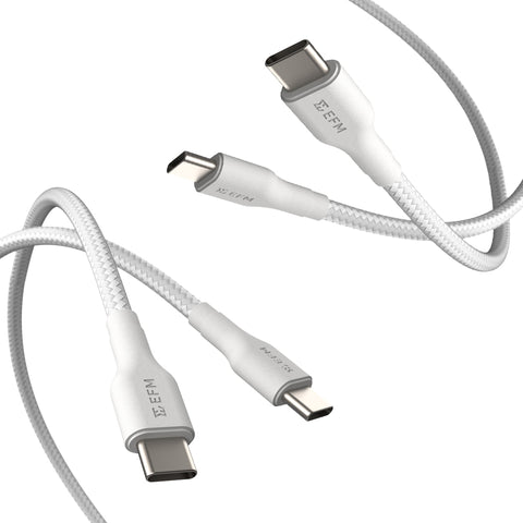 EFM USB-C Braided Cable Twin Pack with 60W Power Throughput 1M (White)