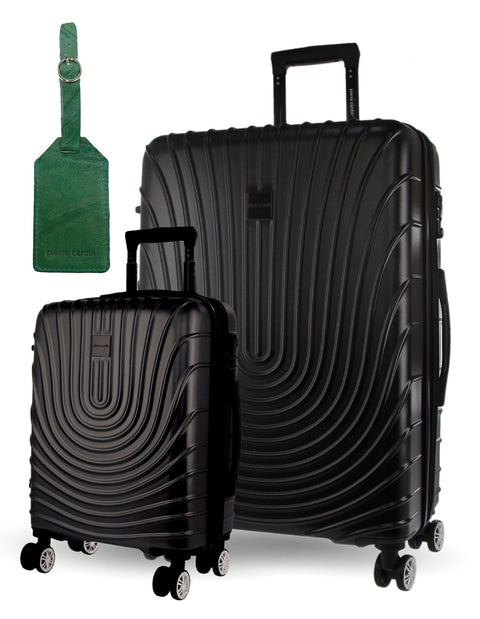 Pierre Cardin 2-Pieces Large Hard-Shell Suitcase & Cabin Set Luggage Tag Black