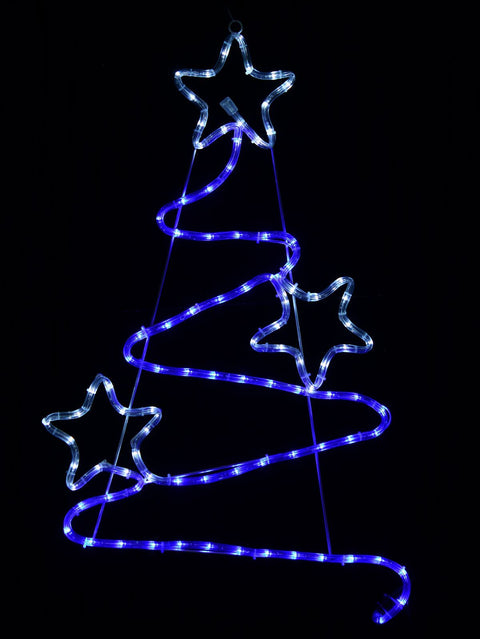Christmas Warehouse - OUDRS248 85cm Blue & Cool White LED Wavy Christmas Tree & Stars Silhouette Blue & Cool White