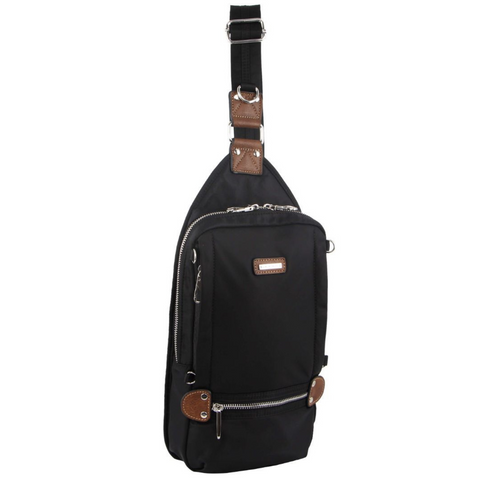 Pierre Cardin Anti-Theft 2-Tone Cross Body Nylon Sling Bag - Black