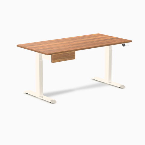 Desky Dual Melamine Standing Desk With Drawer 150cm Prime Oak Desktop and Wheat Frame