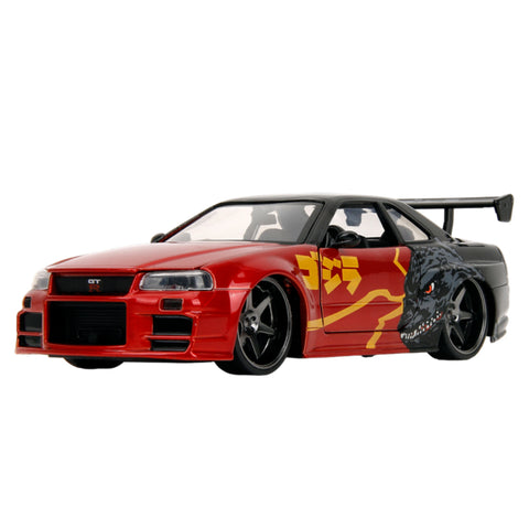 Jada 1:24 Scale Godzilla 2002 Nissan Skyline GT-R R34 Diecast Car Model