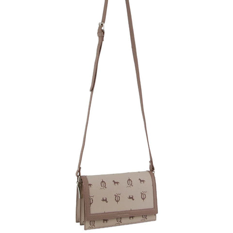 Pierre Cardin Canvas Print/Leather Trim Flap Shoulder Crossbody Bag Beige