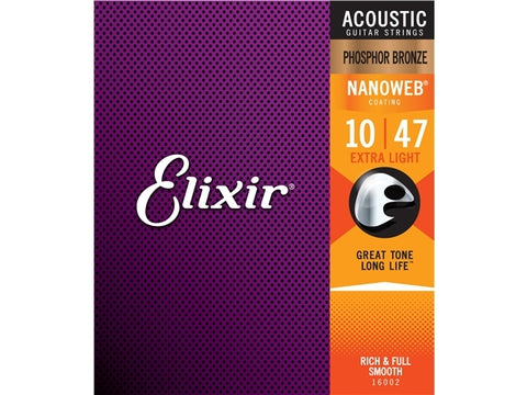Elixir #16002 Acoustic Nanoweb String Phosphor Bronze 10-47 Extra Light