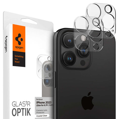 Spigen Apple iPhone 16 Pro Max/iPhone 16 Pro/iPhone 15 Pro Max/15 Pro Optik GLAS.tR Slim 2PCS Camera Lens Protector (Clear)