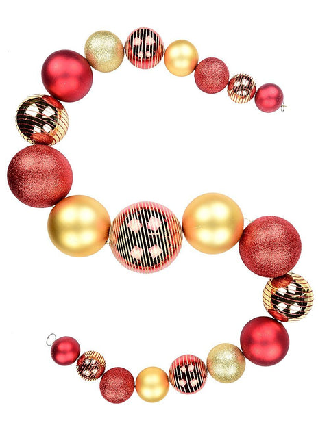 Christmas Warehouse - DISP1914 1.8m Red & Gold Glitter Detailed Large Display Bauble Swag Garland Red & Gold