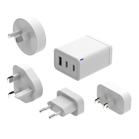 Laser 65W GaN USB Wall Charger with 4 International Plug Adaptors (White)