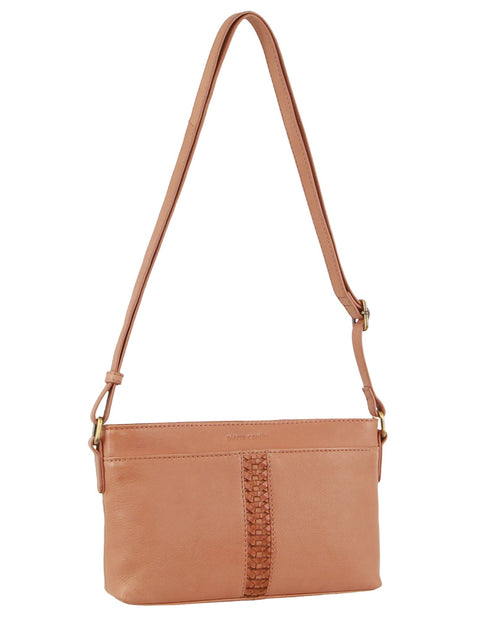 Pierre Cardin Leather Woven Design Shoulder Crossbody Bag 25x14cm Apricot