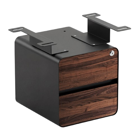 Desky Minimal Under Desk Cabinet - Walnut Hardwood / Black