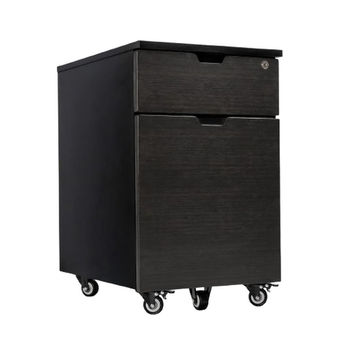 Desky Minimal Wooden Filing Cabinet - Black / Dark Bamboo