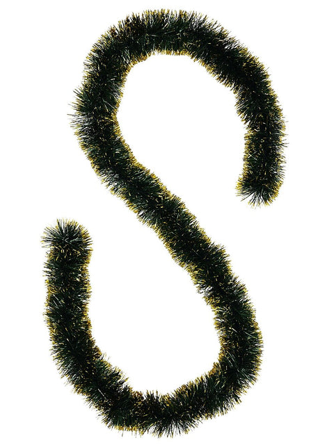 Christmas Warehouse - TINN2601 Premium 6ply Gold Tipped Spruce Dark Green Tinsel Garland | 2.7m x 12cm Dark Green with Gold