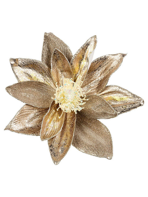 Christmas Warehouse - PICK2507 Large Shiny Rose Gold Magnolia Christmas Tree Clip Pick | 36cm Rose Gold with Gold, Champagne, White & Iridescent