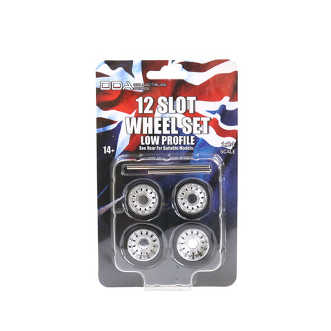 DDA 1:24 4pcs 12 Slot Low Profile Wheels With Tyres & Axles Suits Holden HQ & HJ