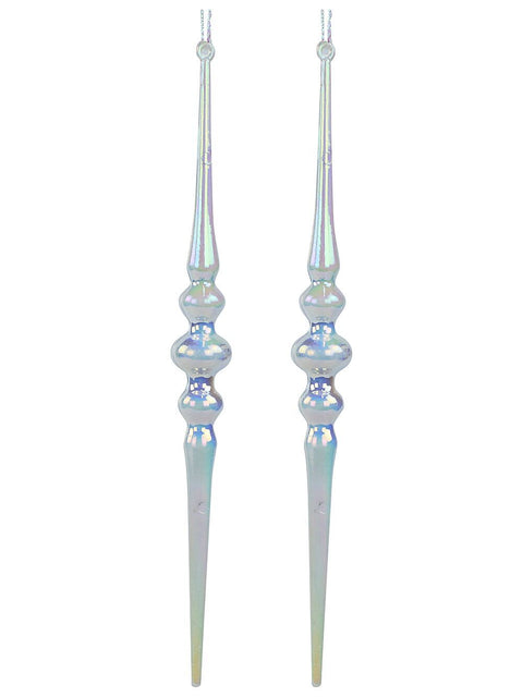 Christmas Warehouse - DECRH035 2x Gloss Iridescent Icicle Whimsical Essential Ornament | 17cm White Iridescent