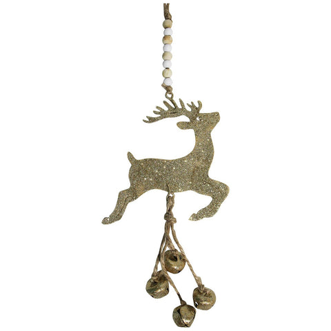 LVD Metal Reindeer with Bell Hanger Christmas Hanging Decor 31x10.5cm Gold