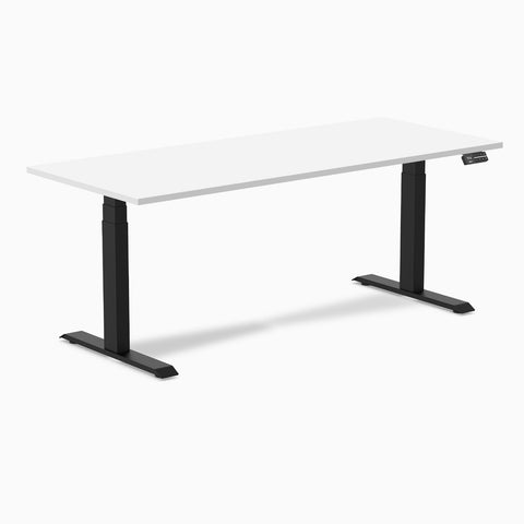 Desky Dual Melamine Sit Stand Desk 180cm White Desktop and Matte Black Frame
