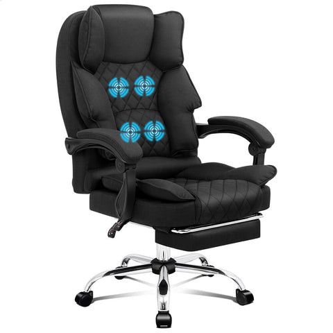 ALFORDSON Massage Office Chair Executive Recliner Computer Seat Fabric (Black)