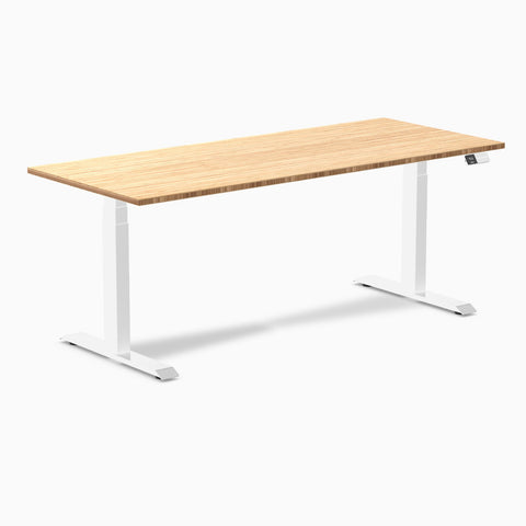 Desky Dual Bamboo Sit Stand Desk 120cm Bamboo Desktop and White Frame
