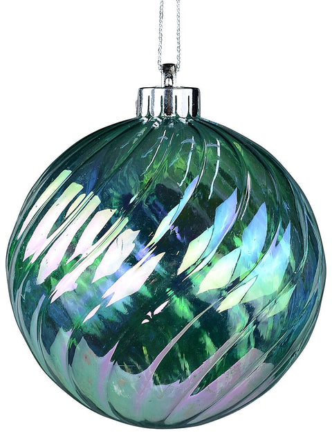 Christmas Warehouse - DECR9204 Turquoise Dynamic Signature Iridescent Textured Swirl Bauble | 12cm Turquoise Iridescent